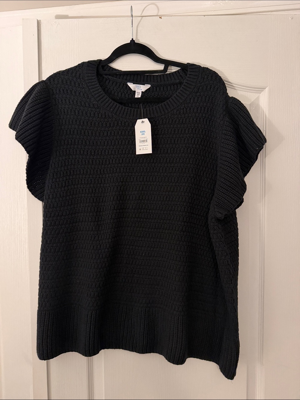 Black Textured Knit Short Sleeve Sweater flutter sleeve size xxxl(22) NWT